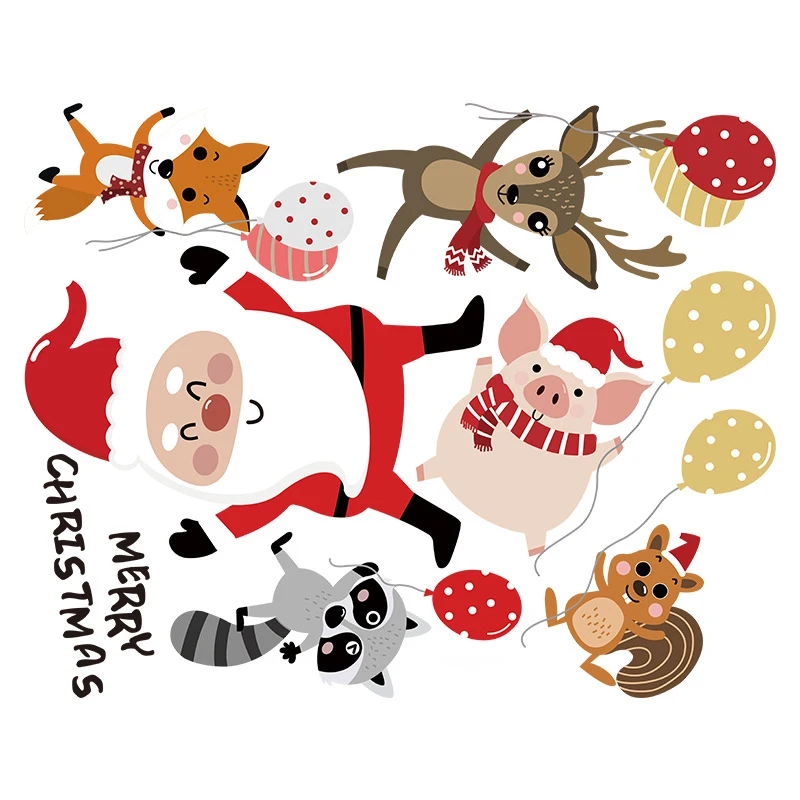 

Zollor DIY Christmas Santa Claus Decorative Sticker Cartoon Animal Home Party Festival Store Mural Decals Fridge Cabinet Sticker