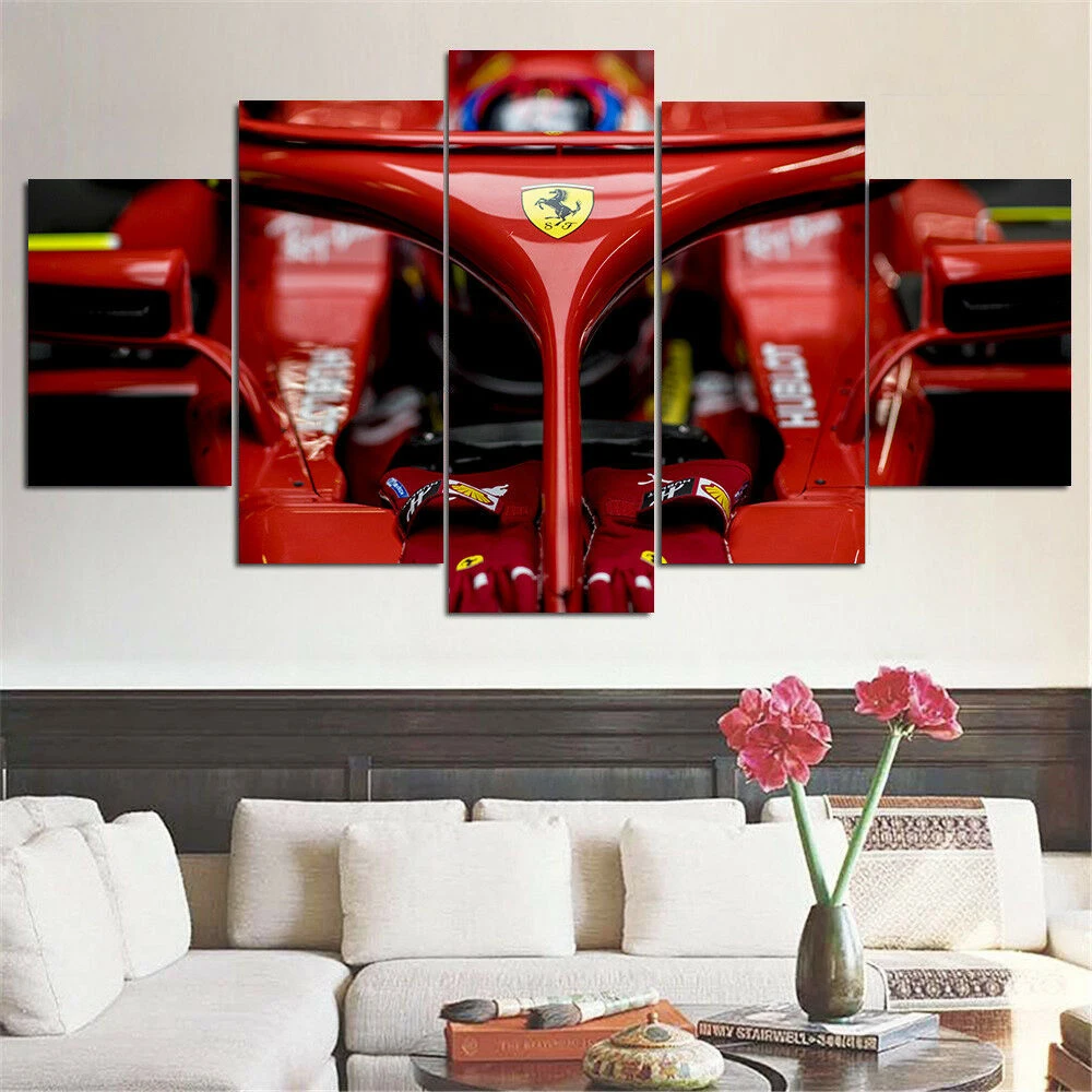 

5 Panel Formula 1 F1 Ferrari Vettel Raikkonen Posters Decorative Canvas Wall Art Pictures Decoration Living Room Home Decor