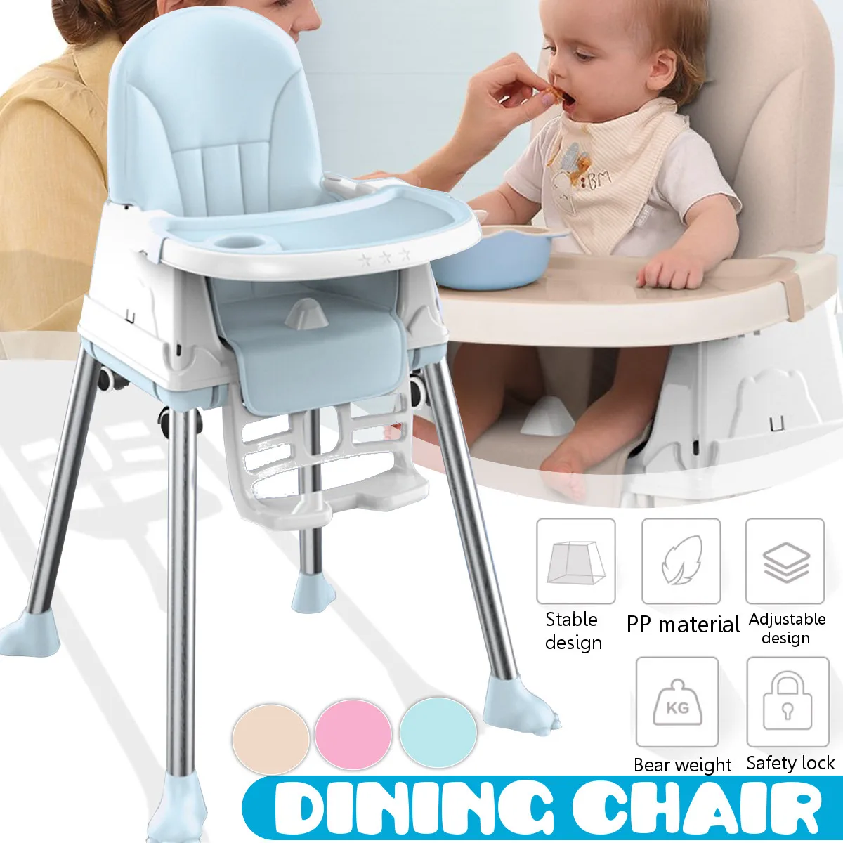 

US Fast Shipping Folding Baby Dinning Highchair for Children Feeding Baby Table and Chair for Babies Toddler Booster Seat
