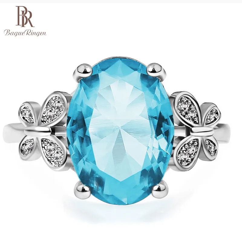 Bague Ringen Настоящее серебро 925 кольцо с 10*14 мм Аквамарин драгоценный камень Женское Обручальное свадебное кольцо хорошее ювелирное изделие подарок Размер 6-10