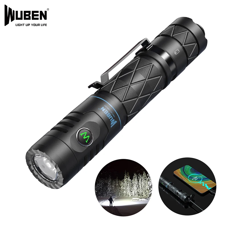 

WUBEN E12R High Power LED Flashlight Type-C USB rechargeable Tactical Light 1200 Lumens 18650 Battery Power Bank EDC Torch
