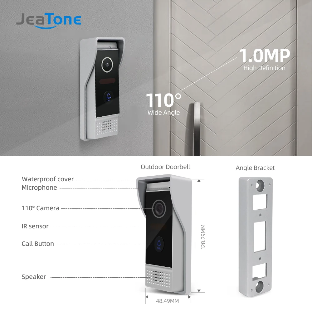 Jeatone 7 Inch Video Intercom for Home System with Doorbell Camera Remote Unlock Infrared Night Vision AHD Screen Intercom enlarge