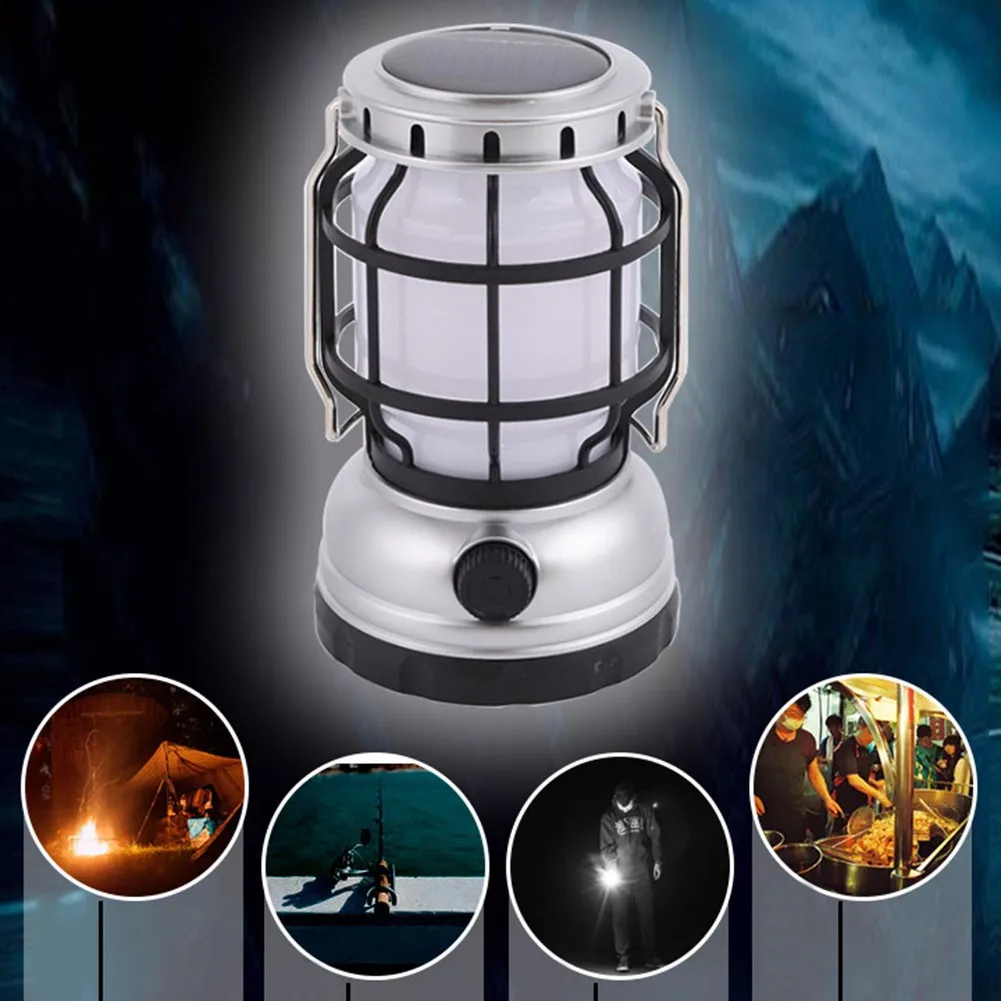 

Solar Powered Camping Lamp Light Flame Light Portable Lantern USB Rechargeable Flickering Garden Decor Handheld Hook Wall Door