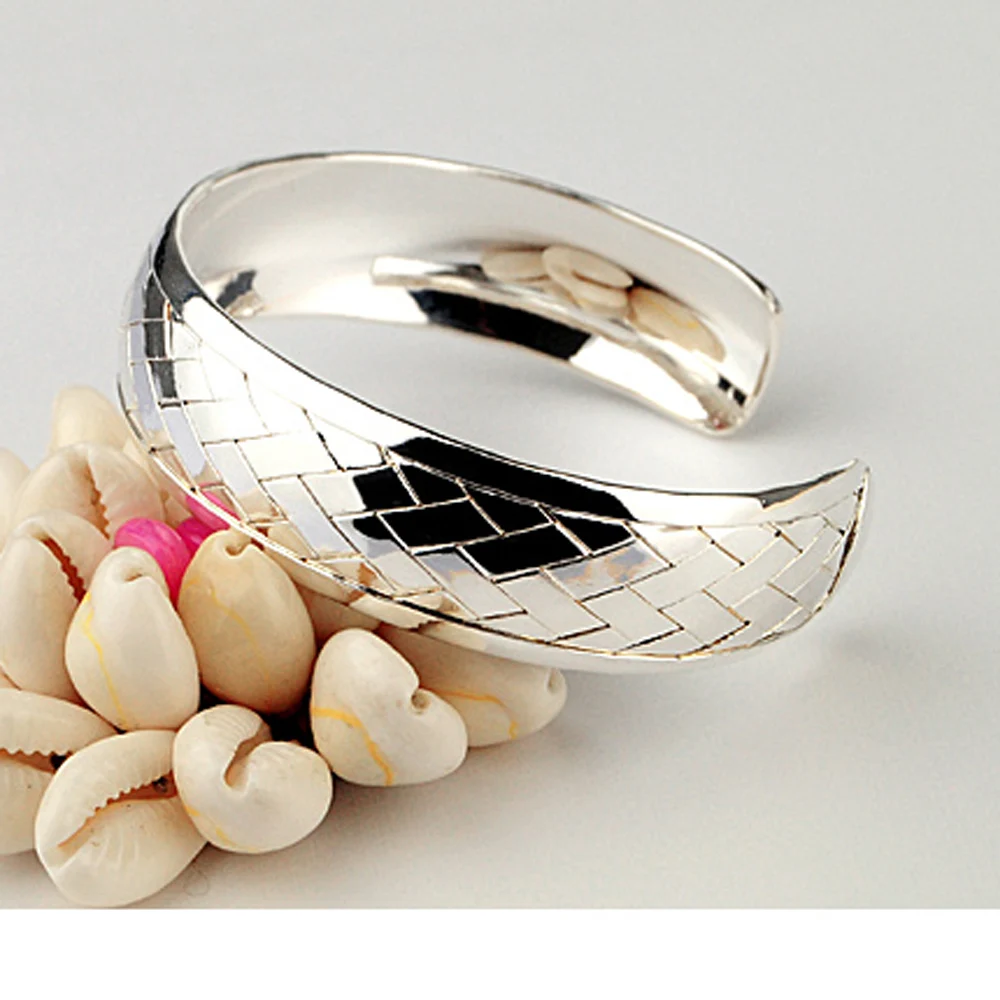 Модные ювелирные изделия браслет из чистого серебра 925 пробы для женщин широкий