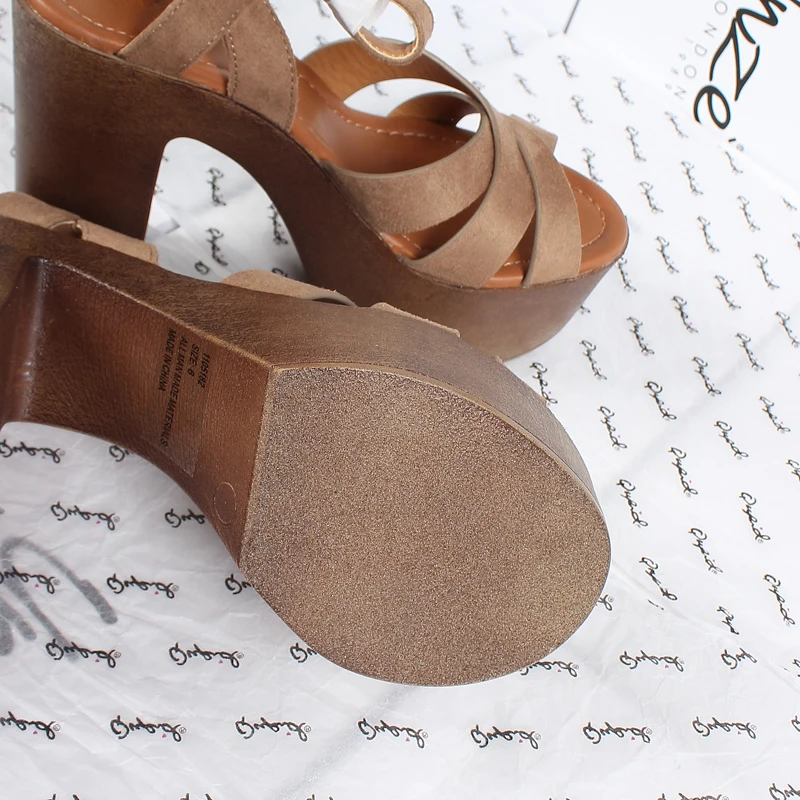 

Open Toe Black Platform Sandals Retro Woman Shoes Large Size Block Heels Buckle Strap Suit Female Beige Peep Espadrilles Origina