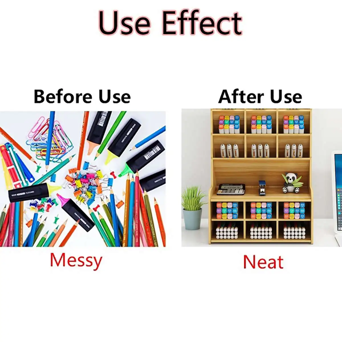 

Wooden Desk Organizer Multi-Functional DIY Pen Holder Box Desktop Stationary Home Office Supply Desktop Storage Rack