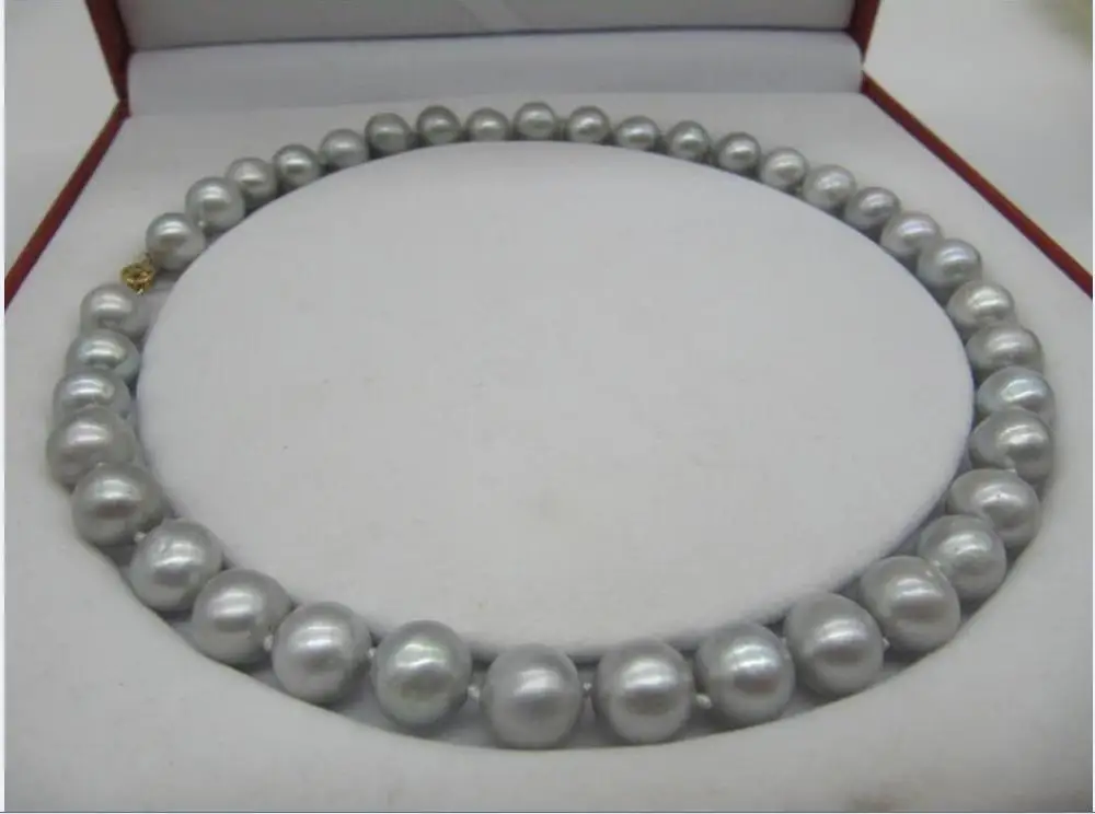 huge New AAA 10-11mm Round gray Natural Real Fresh pearl necklace 18
