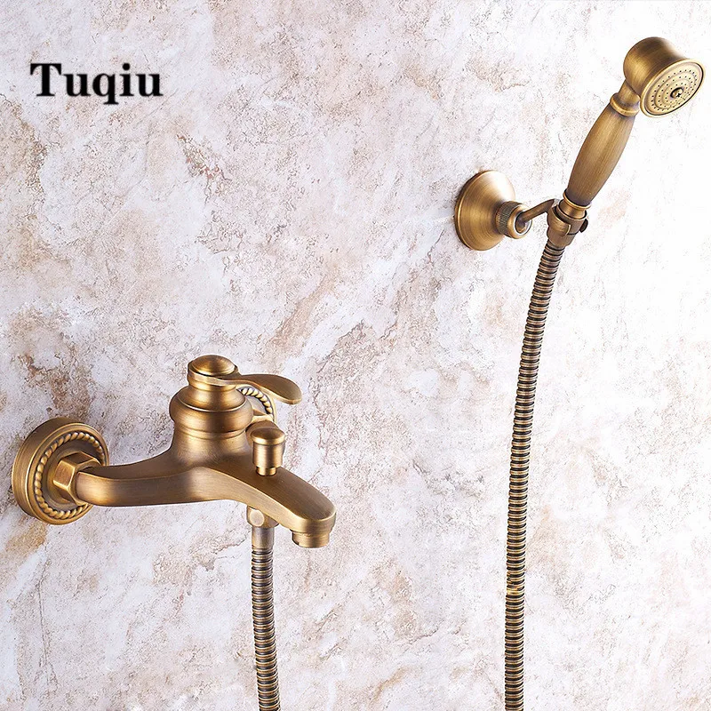 Смесители для ванны настенный античный душевой кран Набор Твердый латунный