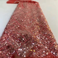 5 yards shiny wedding french net lace with beads sequins mesh tulle fabric for big occasions birthday evening party ts9618