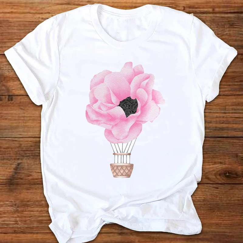 

Women Graphic Watercolor Balloon Travel Tshirt Fashion 90s Ladies Print 2021 Women Fashion Clothing Y2k Top Graphic T Shirts