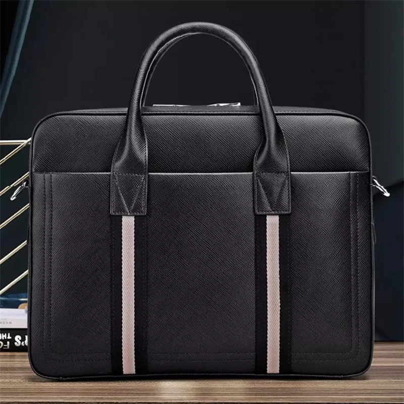 

Fashion 2021 New Women Men Black Business Briefcase Bag PU Leather 14inch Laptop Bag Man Shoulder Bag Male Handbag Totes bags