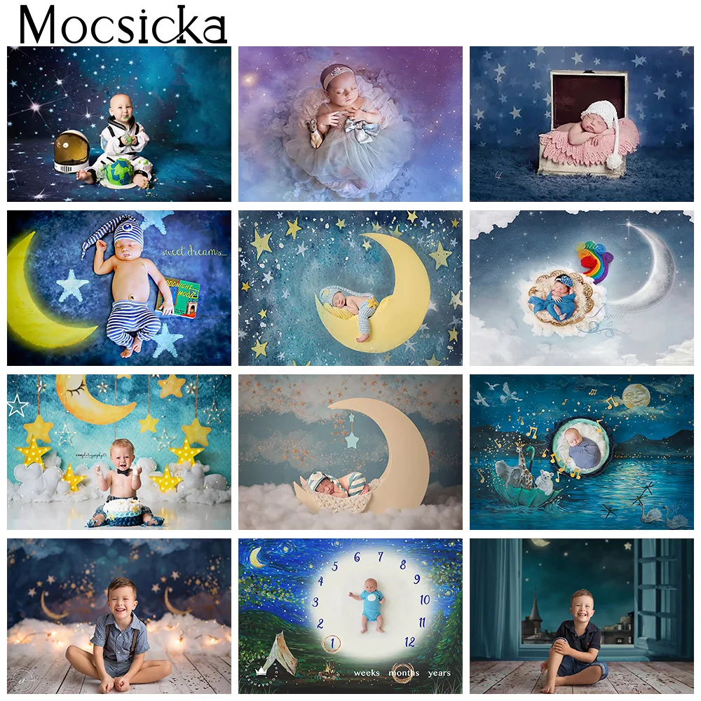 Звездная ночь фон с золотыми звездами Flash для фотосъемки новорожденных и детей