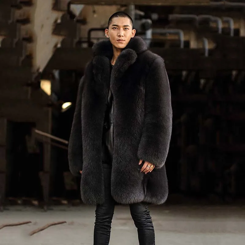 Мужская куртка из натуральной кожи с натуральным лисьим мехом зимняя воротником
