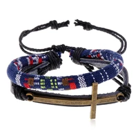 factory direct cross border jewelry ethnic style simple cross woven leather bracelet new jewelry