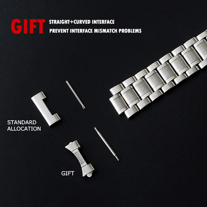 Stainless Steel Band Watch Strap Metal Wristband 12mm14mm 15mm 16mm 17mm 18mm 19mm 20mm 21mm 22mm 23mm Bracelet arc interface