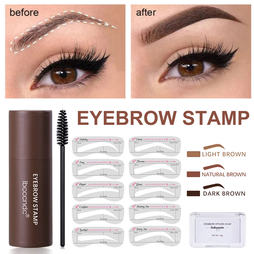 

Eyebrow Stamp Styling Kit Waterproof Eyebrow Definer Set with 10 Stencils and Brow Styling Soap Makeup Tool