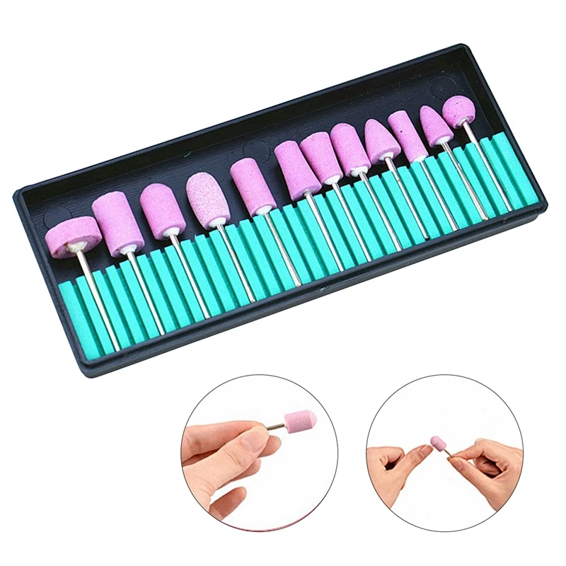 12Pcs/Set Ceramic Electric Machine Drill Bits File Nail Art Polishing Grinding Carving Buffing Sanding Buffer Head | Красота и