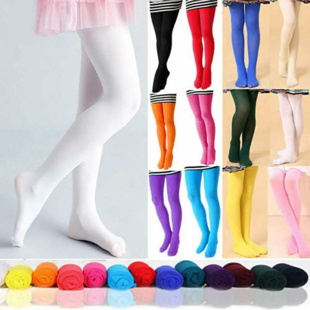 

2021 Cute Girls Kids Tights Opaque Pantyhose Hosiery Ballet Dance Stockings Candy Colors 1Pair Age 1-12Y