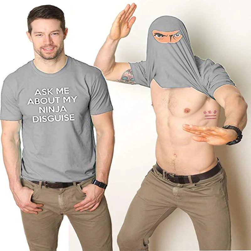 

FiiShiMi Power 2021father and son of ninja letters masked whimsy stand NINJA short-sleeved DISGUISE men's T-shirt causal clothes