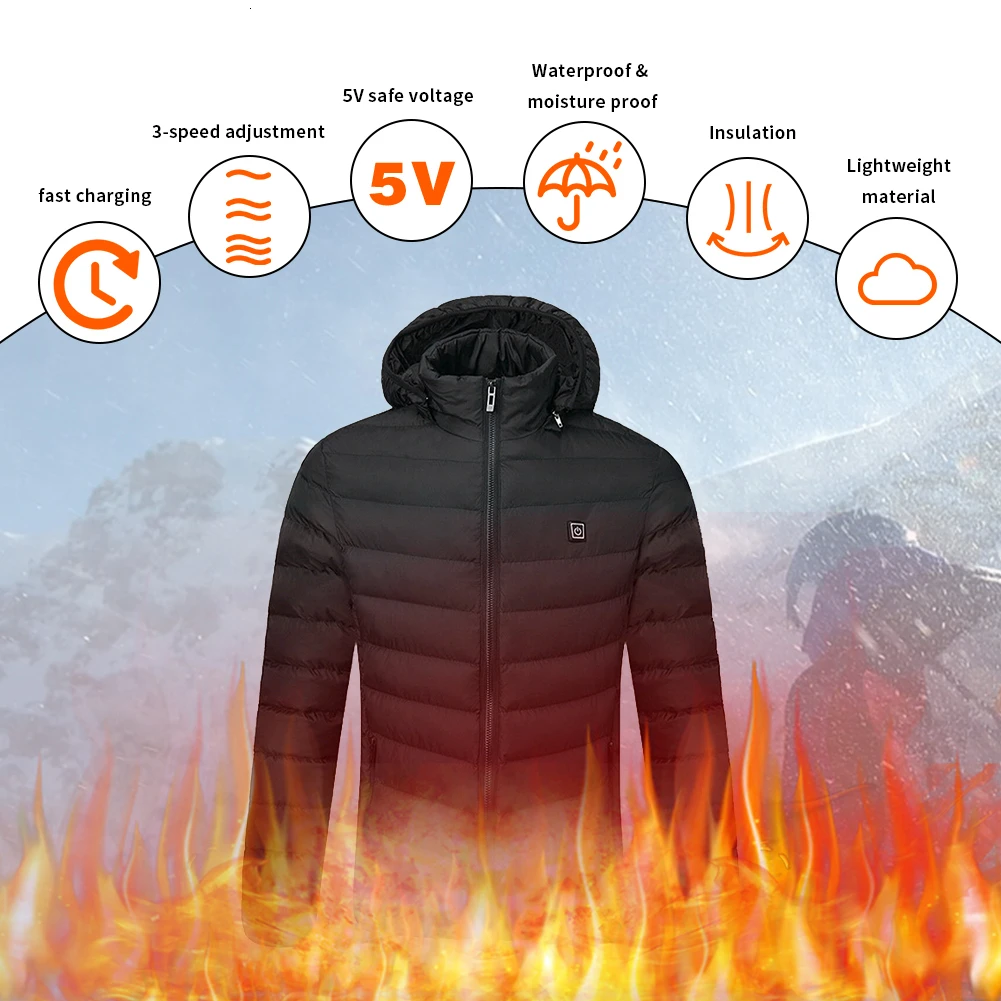 Теплый открытый жилет пальто USB Электрический аккумулятор с длинными рукавами