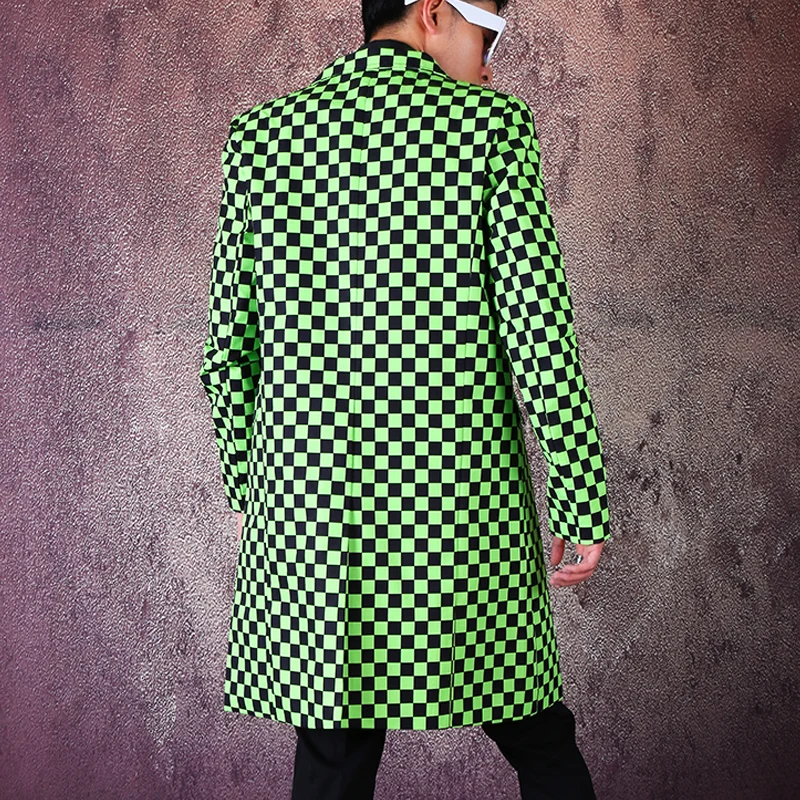 2020 мужской костюм индивидуальный длинный клетчатый пиджак певица ночной клуб