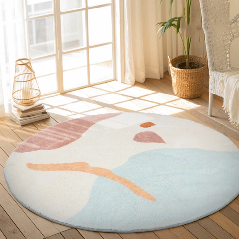 

Nordic Style Round Living Room Carpets Home Light Luxury Bedroom Rugs Concise Coffee Table Floor Mat Decor Girls Room Rugs