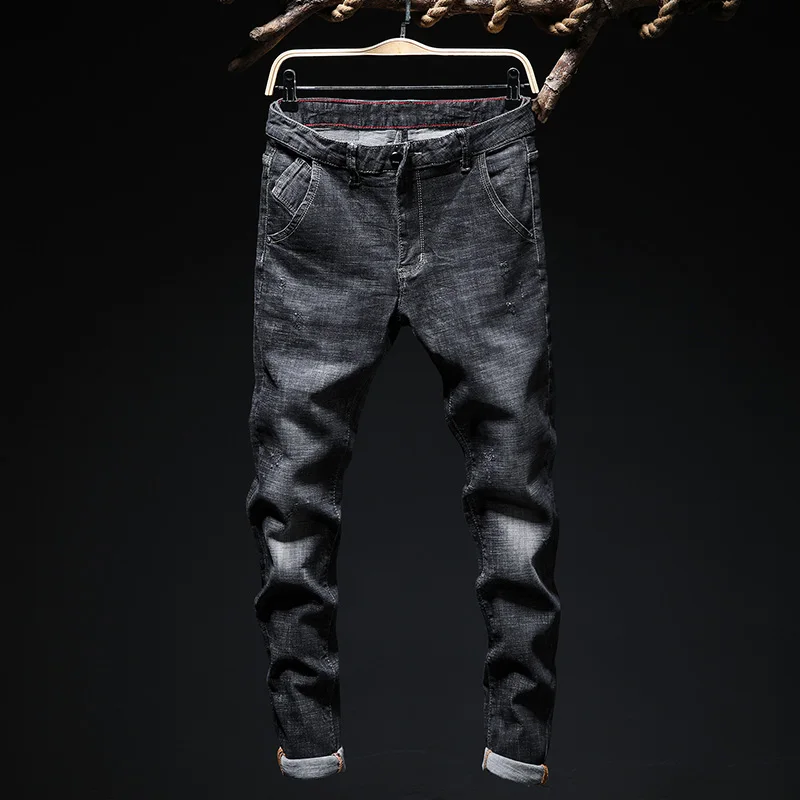 Брюки мужские джинсовые стрейчевые модные повседневные зауженные классические