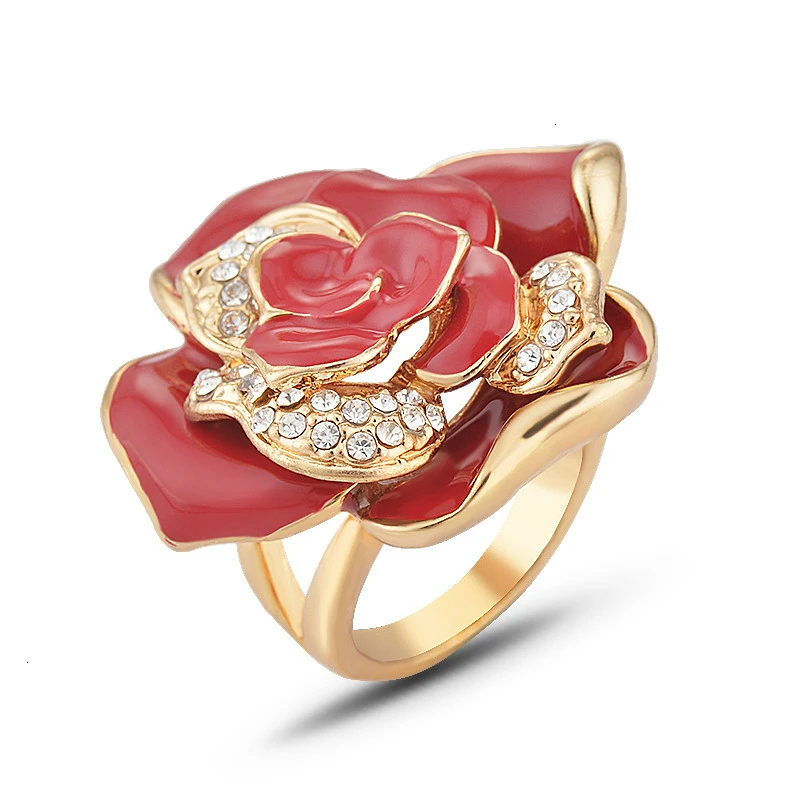 Модное красивое кольцо с большими красными розами и кристаллами Винтажное в