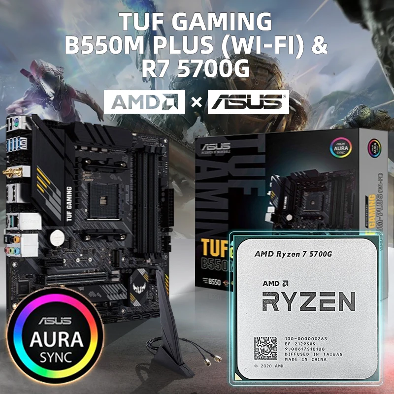 AMD новый Ryzen 7 5700G R7 ЦП + ASUS TUF GAMING B550M PLUS (Wi-Fi) комплект материнской платы процессор