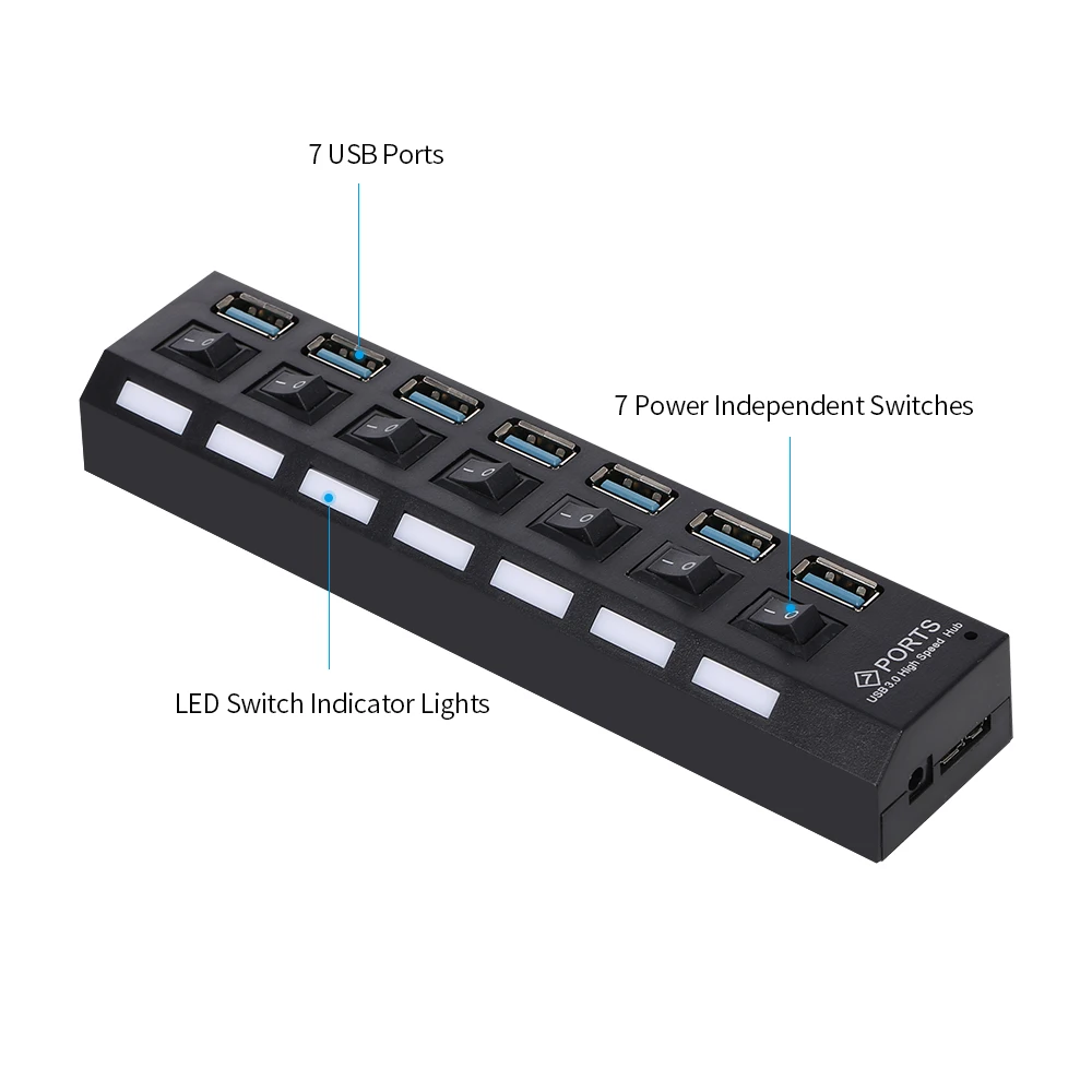 

7-Port USB 3.0 HUB USB Splitter 7 Ports Expander with Switch Up to 5Gbps USB HUB Widely compatible for U-Disk pc laptop computer