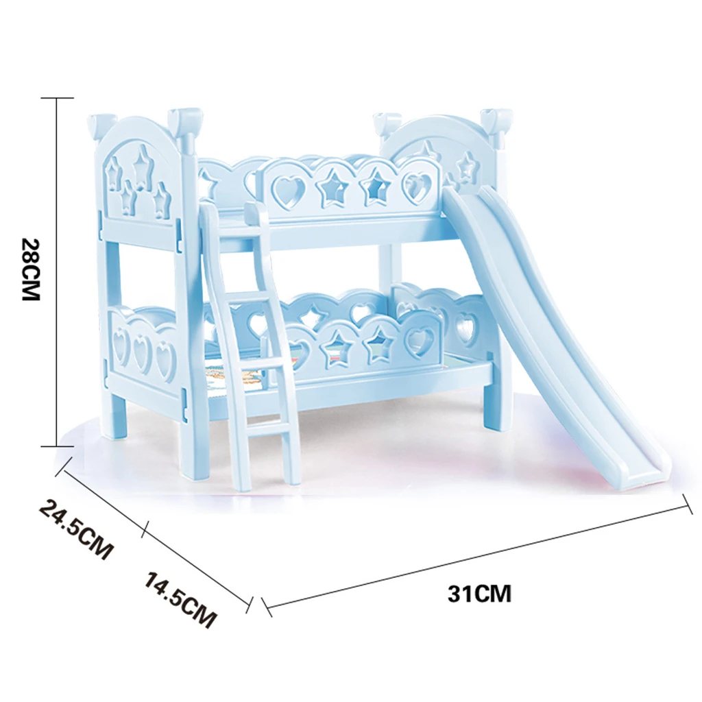 

Miniature Plastic Bunk Bed Furniture Toys For Mellchan Baby Dolls Decor Blue
