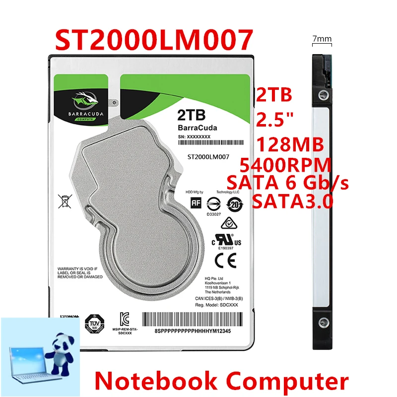 Новый HDD для Seagate бренд BarraCuda 2 ТБ 5 &quotSATA 6 ГБ/сек. 128 МБ 5400 об/мин внутреннего