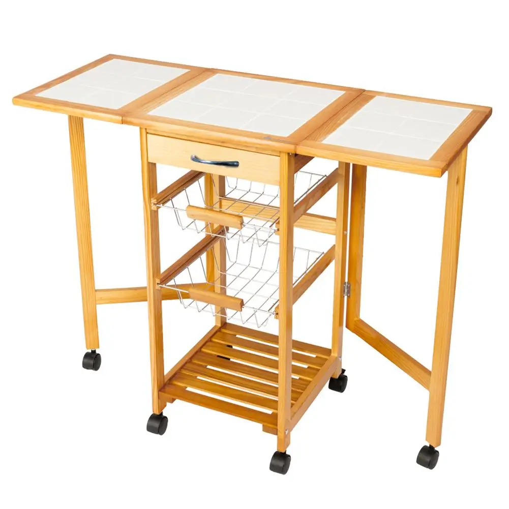 

Home Use Convenient Portable Rolling Drop Leaf Kitchen Storage Trolley Cart