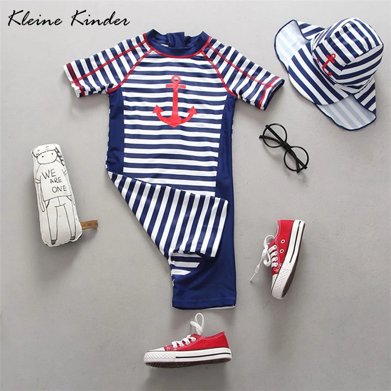 Купальный костюм для мальчиков в полоску с принтом якоря цельный купальный
