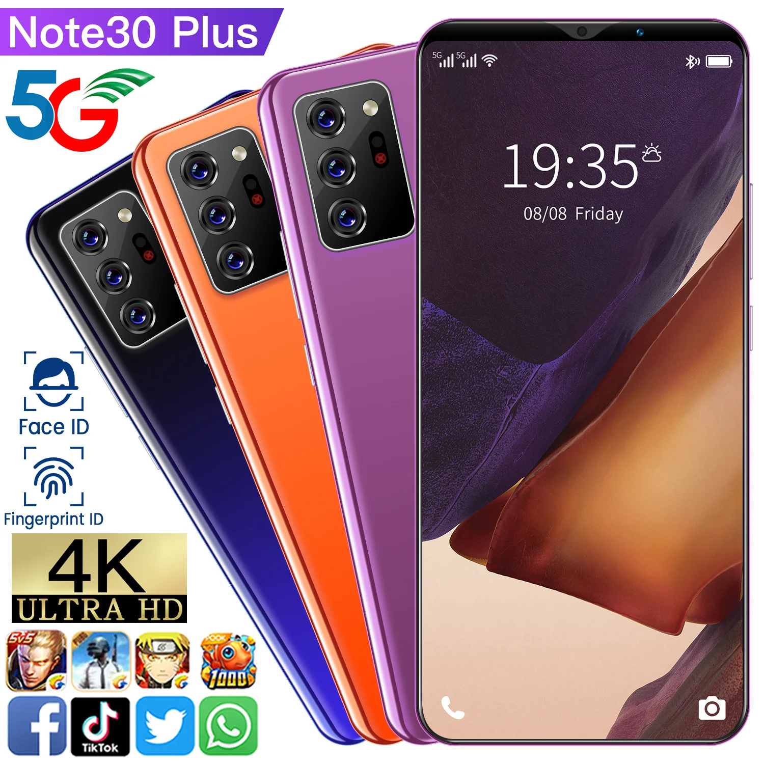 

Galaxy Note30 Plus 6.1 Inch HD Smartphone 13+24MP Camera 6+128GB 4800mAh Long Standby 4K HD Full Screen Android 10 Mobile Phones