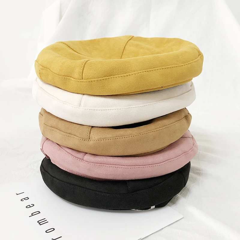 Temperament vintage leather buckle PU leather Beret women's autumn and winter fashion easy match flat top painter cap