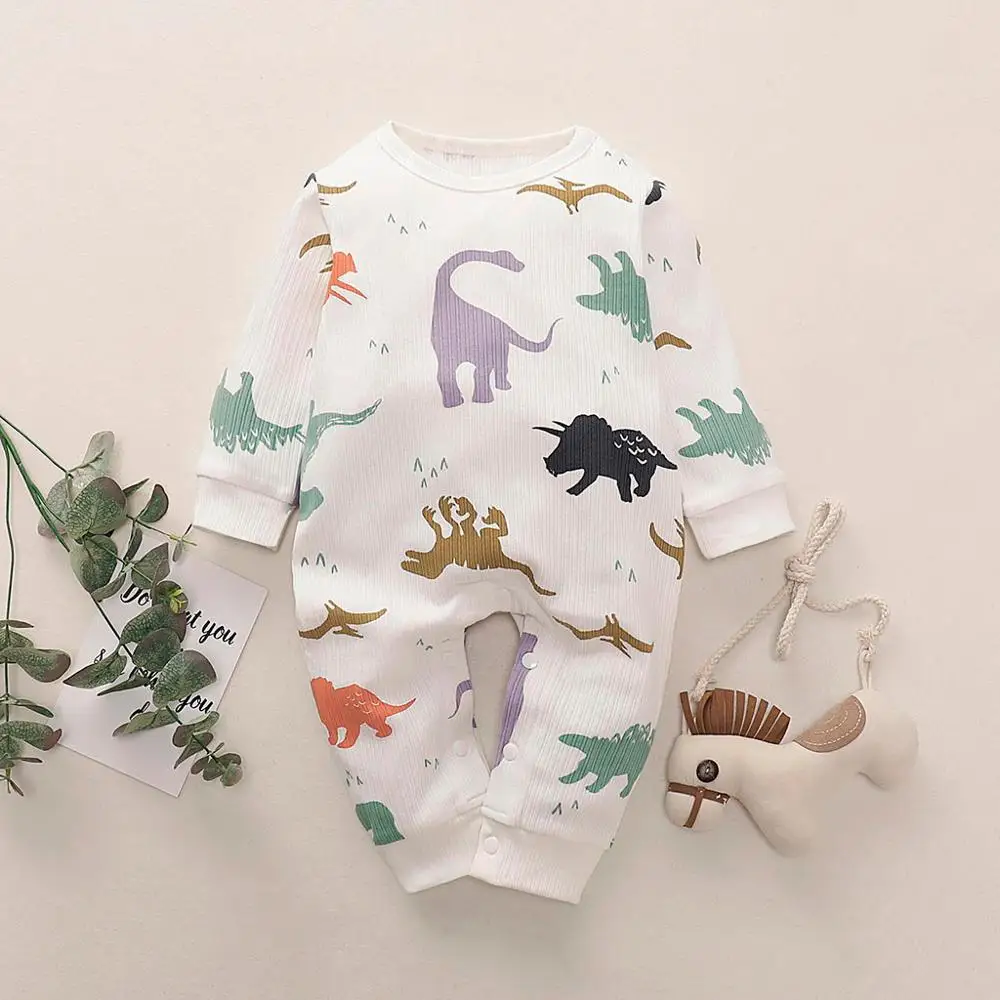 Комбинезон с длинными рукавами и рисунком динозавра для маленьких мальчиков