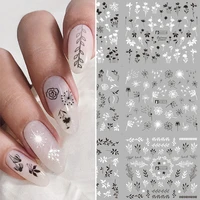 hnuix 12 pieces water nail decals decal black flowers leaf transfer nail art decorations slider manicure watermark leaf tips