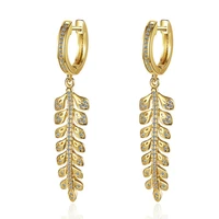 vintage ethnic feather long drop earrings for women shiny crystal pave huggies with leaf branch pendants charm dangle earrings