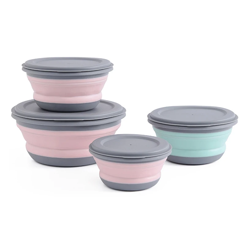 

3 pcs/set Silicone Folding Bento Kids Box Collapsible Portable Lunch Container Box for Food Dinnerware Container Bowl for Adult