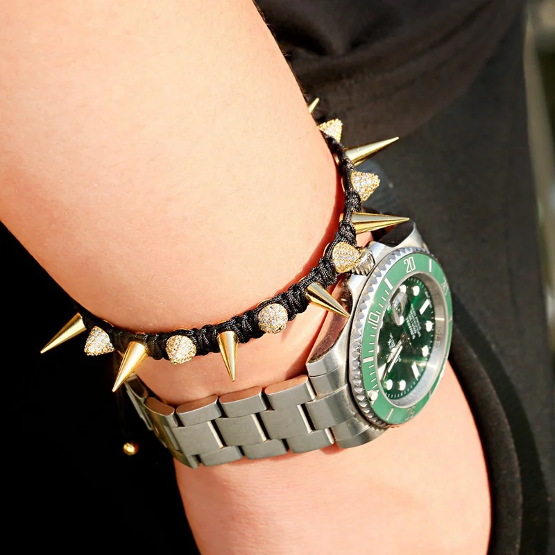 

Classic Gold Color Rivet Punk Bracelet Handmade Luxury Woven Bracelet Charm Bangle Fashion Unisex Jewelry