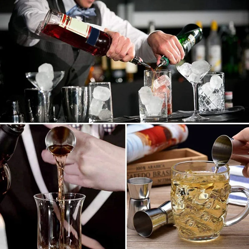 

Stainless Steel Liquor Pour Spouts Set Double Jiggers,Liquor Pour Spouts Double Jiggers for Cocktail Making