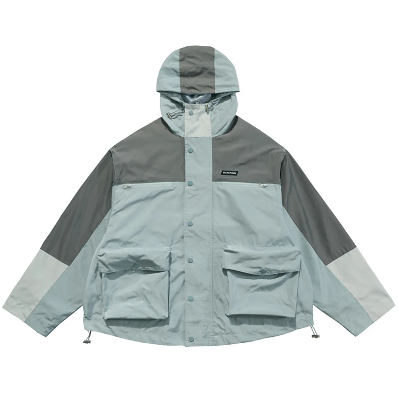 

Ветровка мужская оверсайз с капюшоном, куртка на молнии, цветные блоки, уличная одежда в стиле хип-хоп, пэчворк