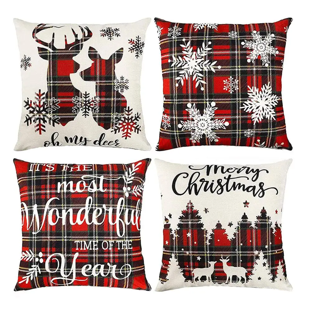 

Christmas Pillow Covers Santa Claus Pattern Pillowcase Sofa Decor 4PC