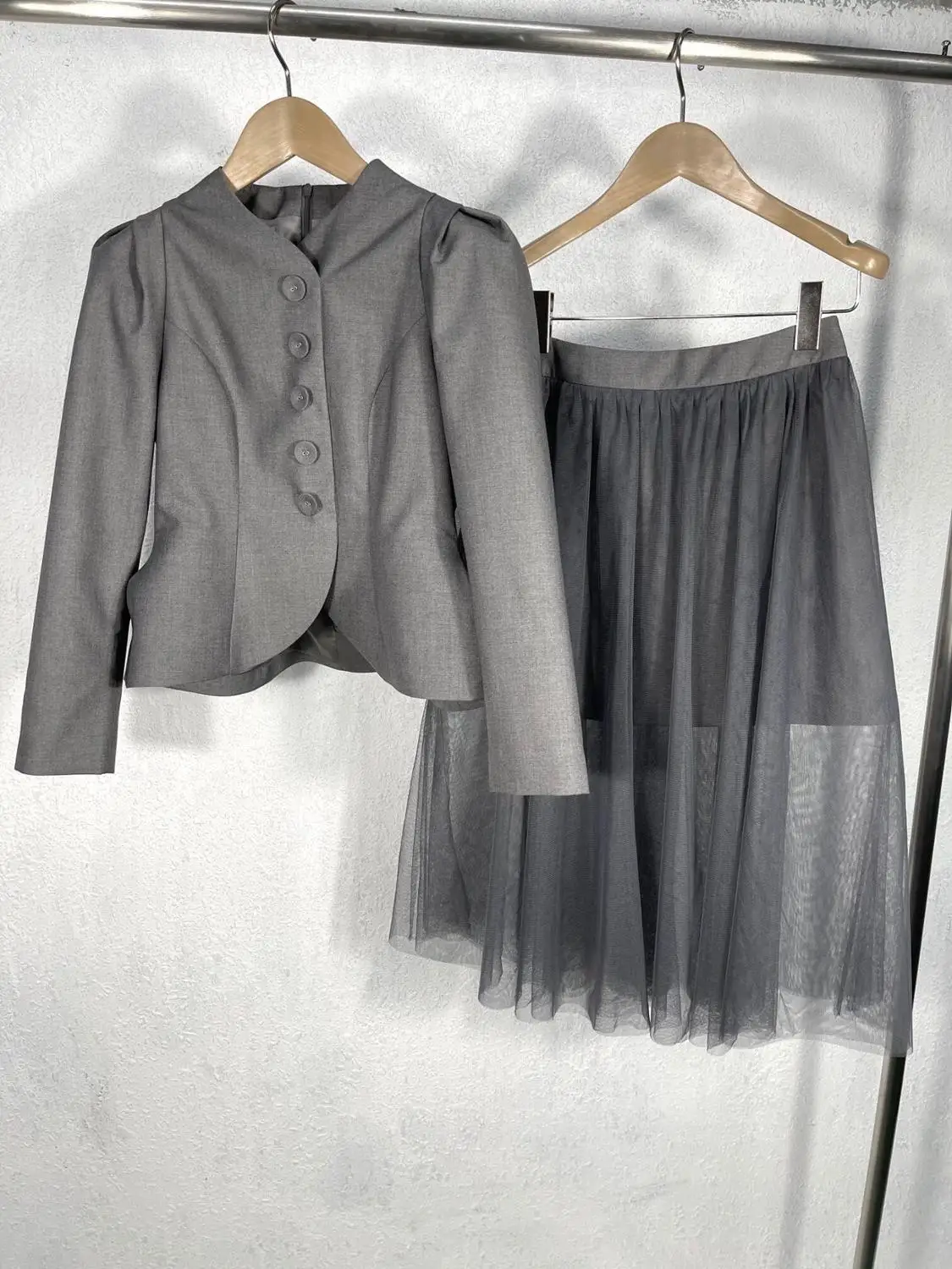 

FW Autumn Fashion Women Puff Sleeve Jacket Slim Coat With Mesh Midi Skirt Female Casual Sets Suits Ddxgz2