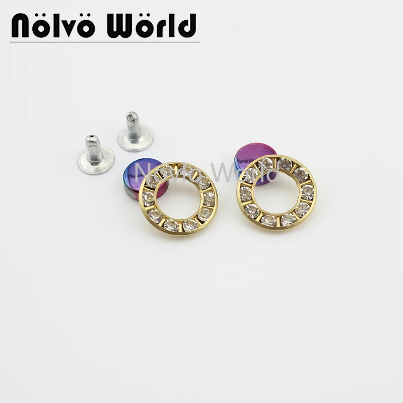 Wholesale 500pcs, 17mm, rainbow metal decorative studs with diomond for handbag clothes decorative hardware nails