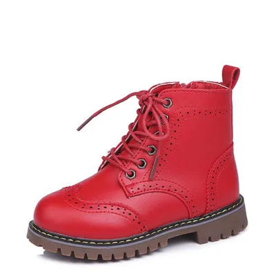 winter Red MHYONS/Новинка года; модные ботинки для девочек; детская обувь с принтом; милые удобные ботильоны из воловьей кожи для девочек; водонепроницаемые ботинки martin для девочек - Цвет: winter Red