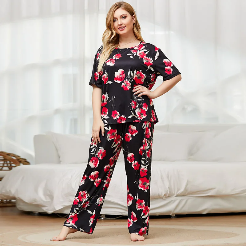 DOIB комплект пижамы размера плюс женская футболка с цветочным принтом и длинные