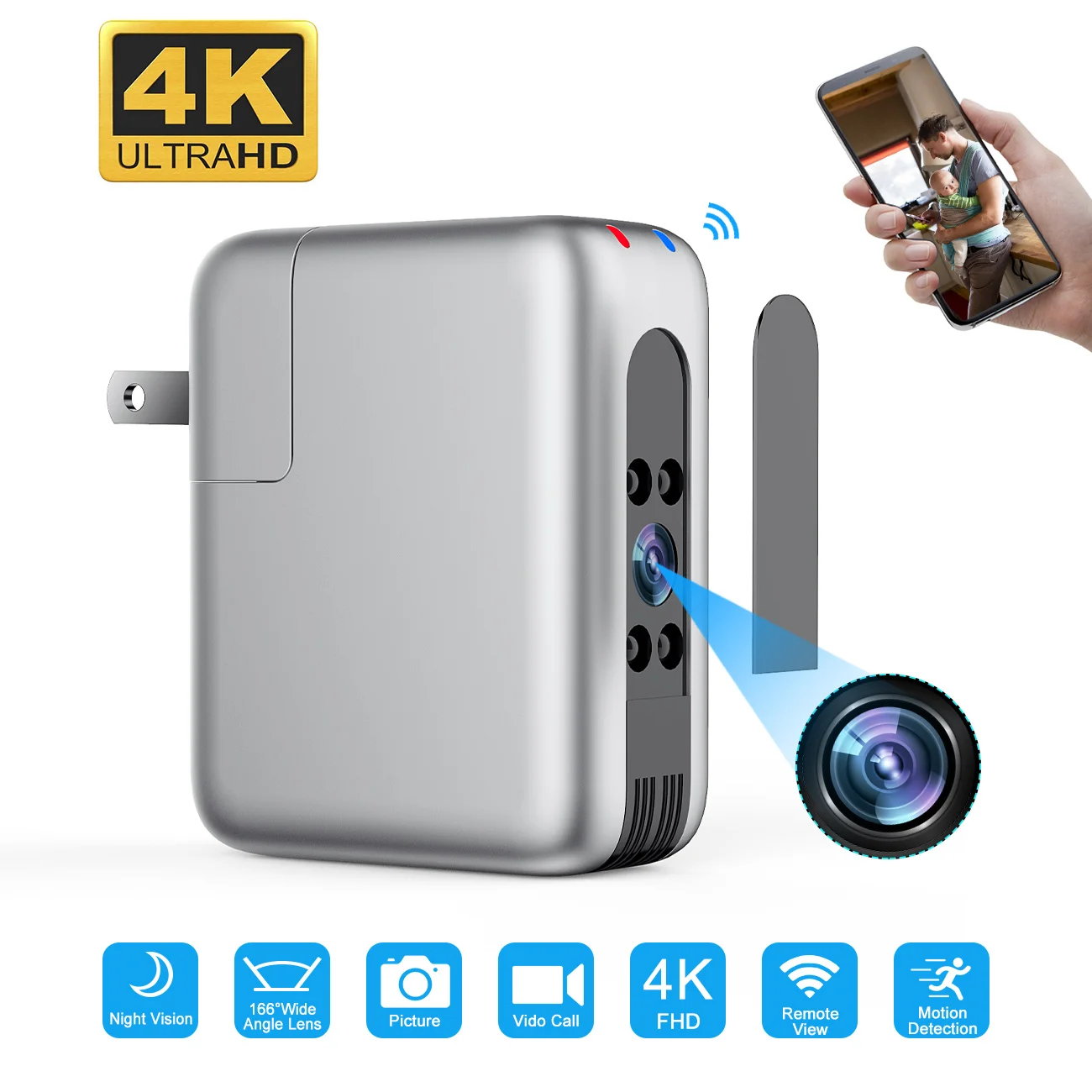 4K Mini Camera Wireless WiFi USB Charger Micro Camera Security Cam IP Hotspot Night Vision Motion Detect Small Cam Espia