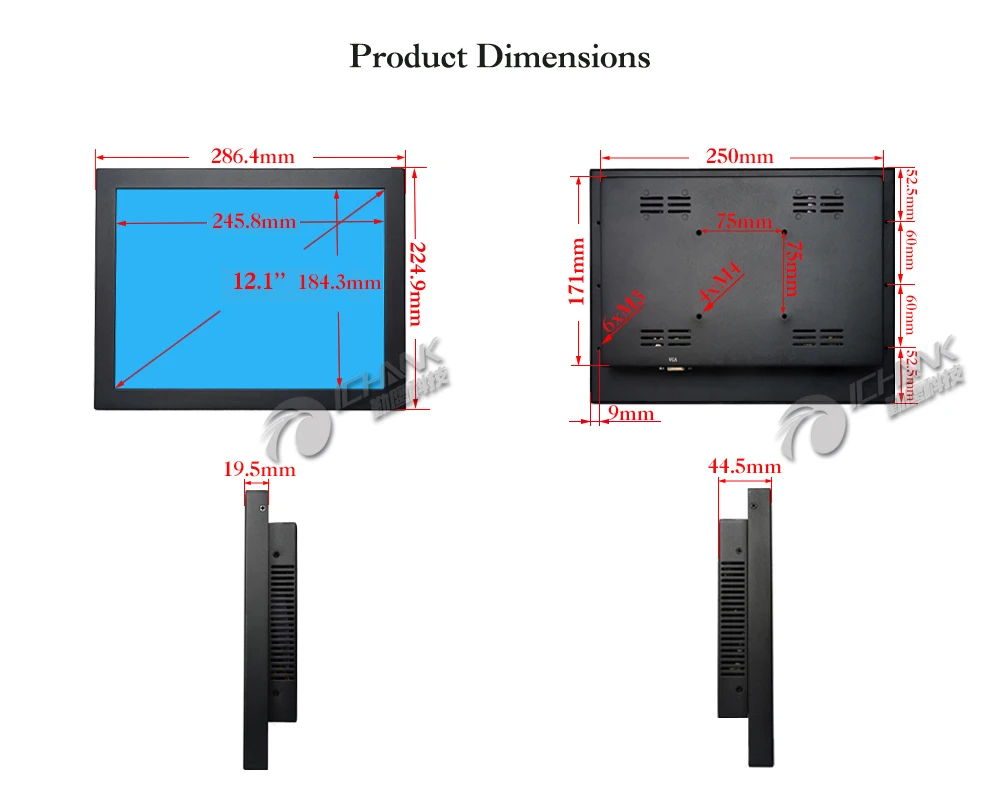 ZB120TN-DV2/12 дюймов 1024x768 HD металлический чехол DVI VGA дисплей монитор ЖК-экран с закаленным защитой от царапин защитное стекло